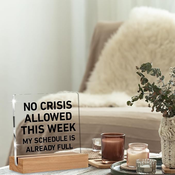 Boss Day Gifts, Cool Gifts for Bosses Women Men, Funny Boss Gift for Manager Coworker, No Crisis Allowed This Week Office Decorative Signs Plaque for Desk