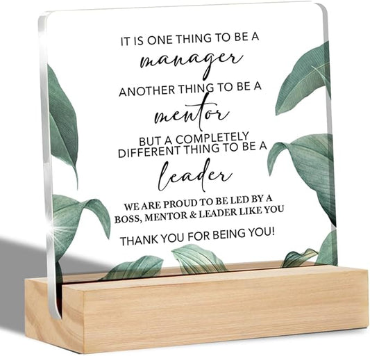 Gifts for Leader Mentor Boss Clear Desk Decorative Sign Colleague Gift for New Joy Going Away Leaving Acrylic Sign with Stand Table Plaque Sign Keepsake Home Office Decor