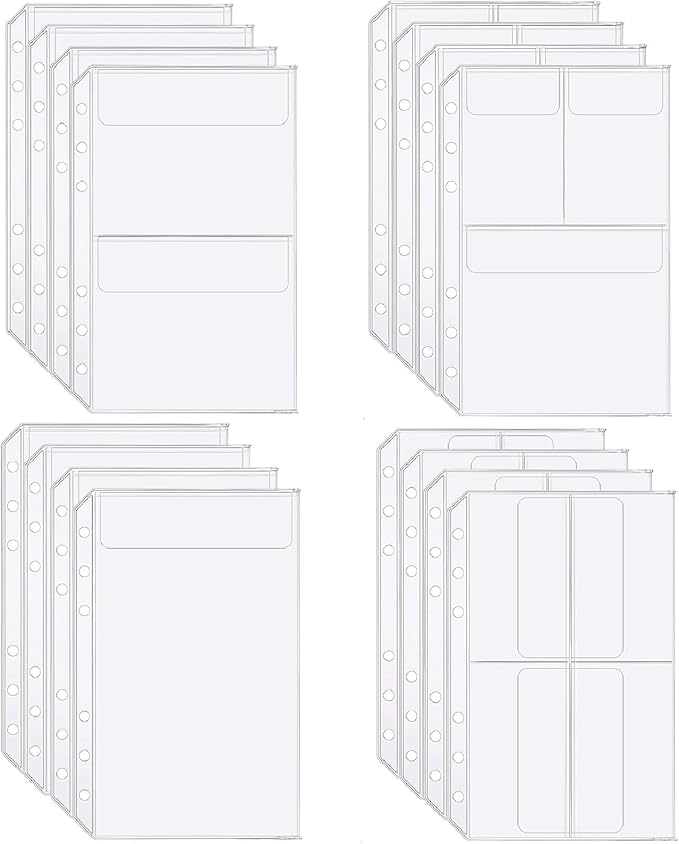 Binder Pockets, 16pcs A5 Size 6 Holes Binder Pockets, [Waterproof PVC Pouch] Premium Clear Binder Zipper Folders Document Filing Bags for 6-Ring Notebook Binder Loose Leaf Bags, Clear