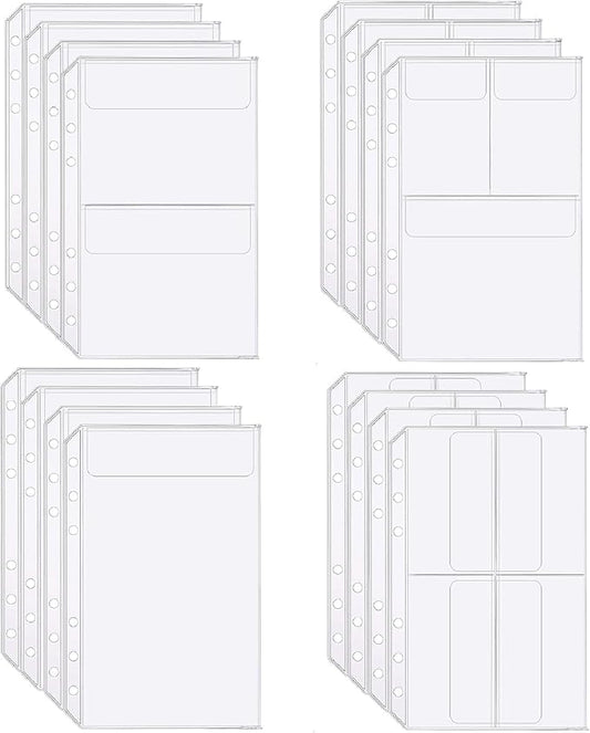 Binder Pockets, 16pcs A5 Size 6 Holes Binder Pockets, [Waterproof PVC Pouch] Premium Clear Binder Zipper Folders Document Filing Bags for 6-Ring Notebook Binder Loose Leaf Bags, Clear