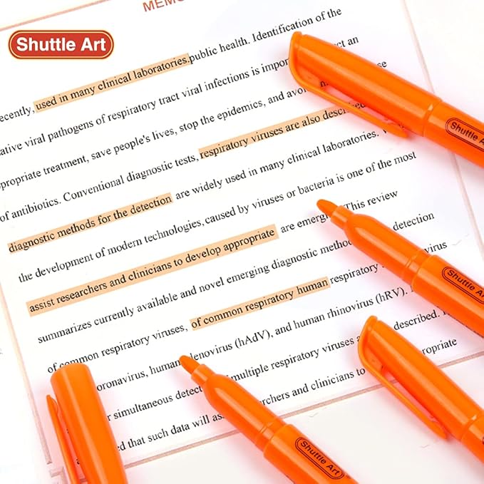 Shuttle Art Highlighters, 30 Pack Highlighters Bright Colors, Orange Colors Chisel Tip Dry-Quickly Non-Toxic Highlighter markers for Adults Kids Highlighting in the Home School Office