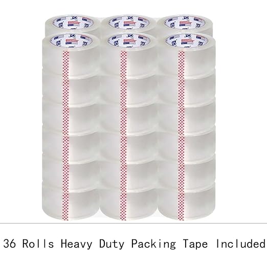 Heavy Duty Packing Tape 36 Rolls with 6 Dispensers, Total 1980Y, Clear, 2.7 mil, 1.88 inch x 55 Yards, Ultra Strong, Refill for Packaging and Shipping
