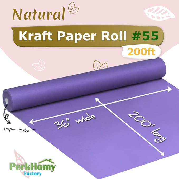 PerkHomy 36" x 2,400" (200') Purple Kraft Paper Roll for Craft Bulletin Board Paper Art Table Covering Crafting Gift Wrapping Bouquet Packing Parcel 80GSM 55LB (Purple, 36" x 200')