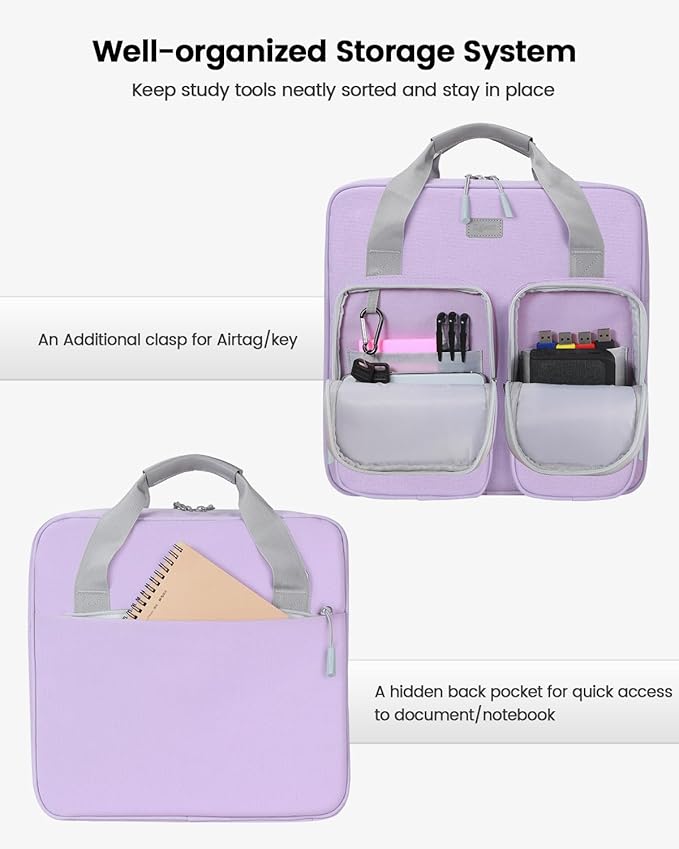 3 Inch 3 Ring Zipper Binder with Shoulder Strap & Handle & Multi-Pocket - 3" Binder with Zipper for School, Compatible with 13-Inch MacBook/Tablet -Patent Design Purple