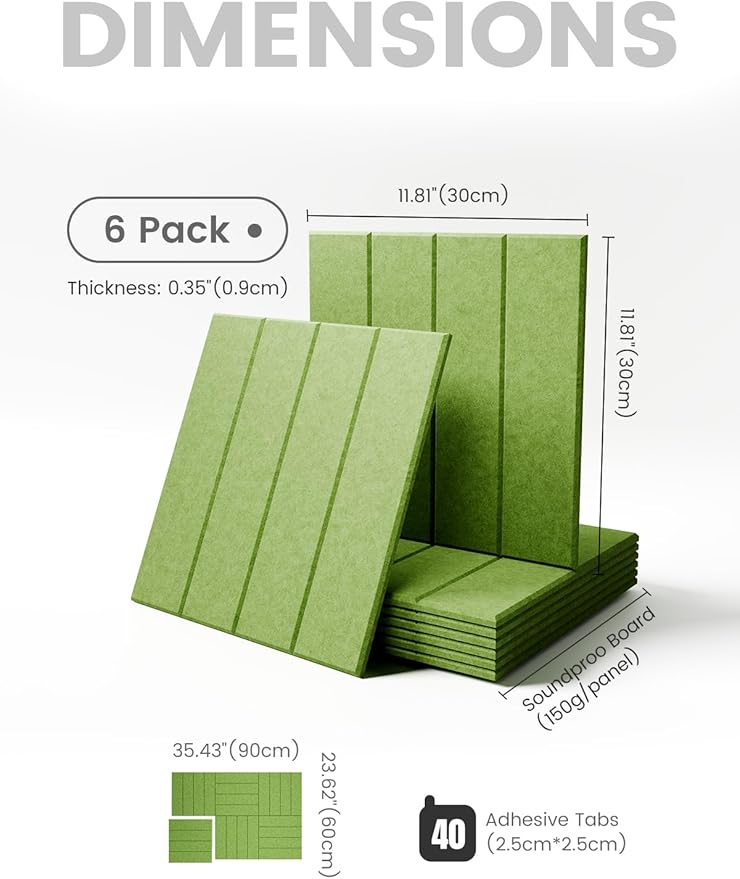 Felt Bulletin Board Tiles Large 48" x 36" Cork Board Alternative-6 Pack with 40 Adhesive Tabs, Thick Slat Wall Panels for Office Decor, Push Pin Board Wall Organizer Alternative -Grass Green