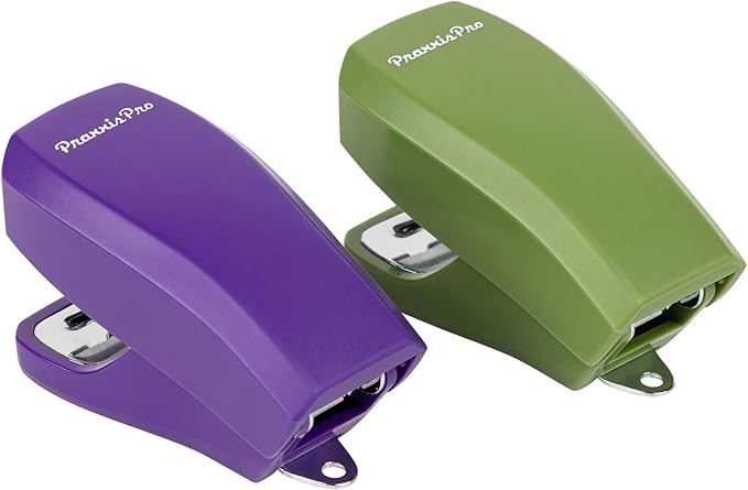 Desk Accessories - Aria Premium Mini Stapler Set - with Built-in Staple Removers, 2000 Standard Staples Included - for Office, School, and Travel, Set of 2, Purple & Greenery