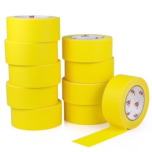 BOMEI PACK 10 Rolls Painters Tape 2 inch Wide, Painter's Tape Yellow Masking Tape 2 inch x 55 Yards for Walls Painting, Home Improvement and School Projects, Total 550 Yards