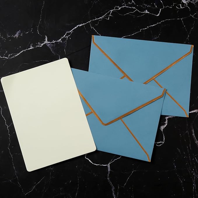 100 Pack A7 Envelopes 5 x 7 Envelopes with Gold Border for Office, Wedding Gift Cards, Invitations, Graduation, Baby Shower, Parties (Dusty-Blue, 5.32 x 7.28 Inches)