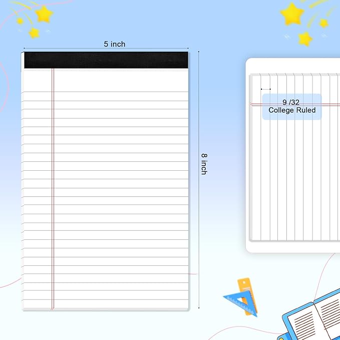 6 pcs Note Pads Legal Pads 5x8, Notebook College Ruled, White Legal Notepads, 6 Pack Micro Perforated Writing Pads, Lined Paper Pads, Pad of Paper for Office Home School, 30 Sheets/Pack
