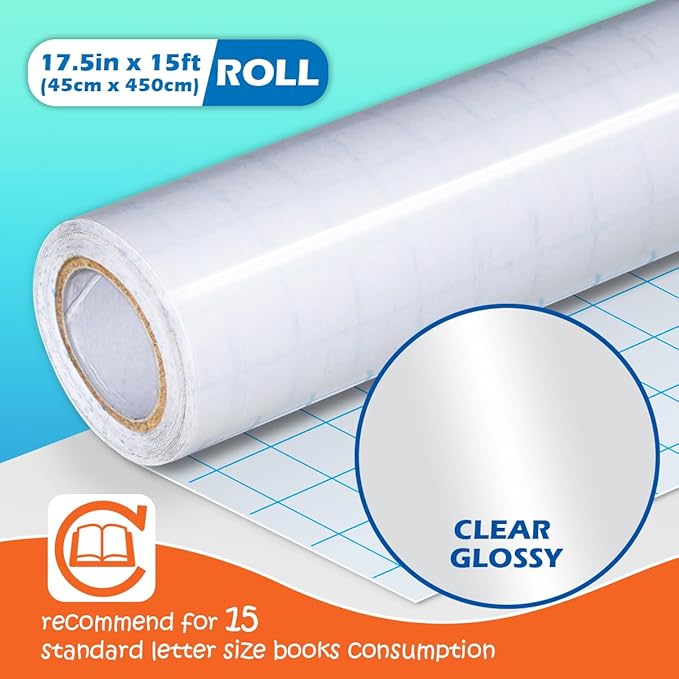 Olivo Clear Contact Paper Roll for Books Crafts 17.5 in x 15 ft Peel and Stick Adhesive Book Cover Plastic Protector