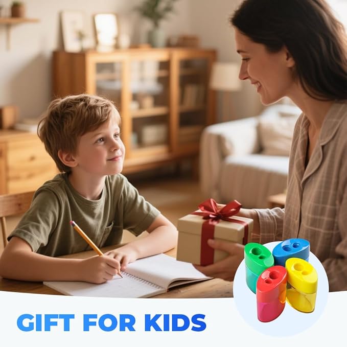 4 Pcs Pencil Sharpeners with Lid, Dual Holes Compact Colored Handheld Pencil Sharpener, Colored Handheld Sharpener Suitable for Kids Adults Students School Class Home Office (Triangle)