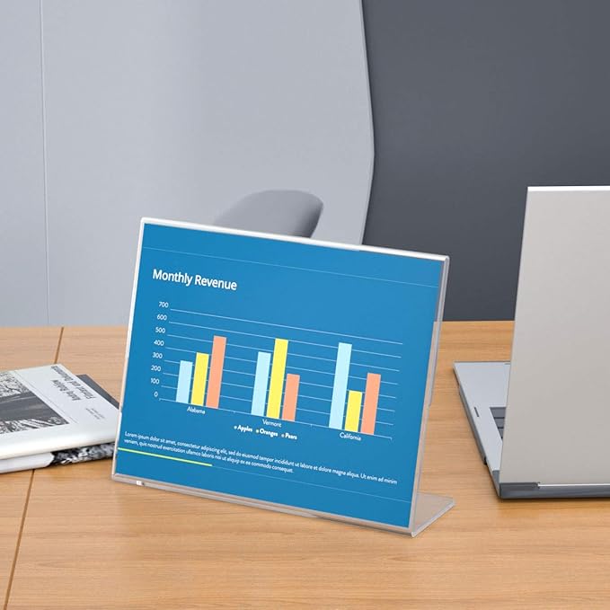 NIUBEE Acrylic Sign Holder 8.5x11 Inches 6 Pack Horizontal, Slant Back Clear Frames, Plastic Paper Flyer Display Holder, Document Menu Table Stand for Office, Store, Restaurant -Landscape