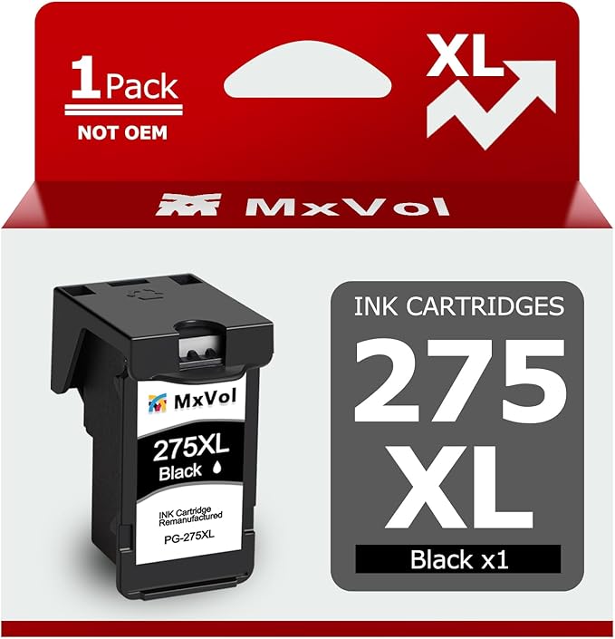MxVol PG-275XL Black Ink Cartridge Remanufactured Replacement for Canon 275 275XL PG-275XL PG-275 XL Black Ink for PIXMA TR4720 TS3522 TS3500 TR4700 TR4722 TS3520 TS3722 Printer Ink Cartridges, 1Pack