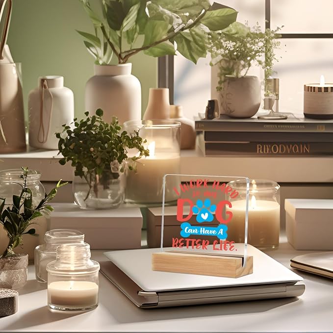 Dog Lover Gifts Office Decor Funny Acrylic Sign with Wood Stand, Funny Office Gifts Bedroom Office Living Room Desk Cubicle Table Shelf Decor, Dog Mom Dad Gifts for Women Men Girls Coworker Friends