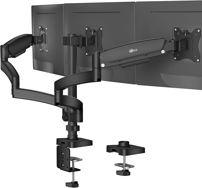 WALI Triple Monitor Mount, 3 Monitor Desk Mount with Premium Gas Spring Arm for Screens up to 27 inch, Multiple Monitors Stand with Tilt, Swivel, Rotation, Mounting Holes 75/100 mm, Black