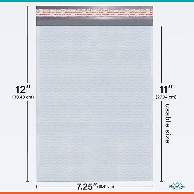 White Poly Bubble Mailers 7.25x12 inch #1 | Self Seal Padded Envelopes | Cushioned Bubble Mailer | Usable Size 7.25x11 | WaterProof | Lightweight mailing Shipping Bags | 100 Pack Bulk | Made in USA