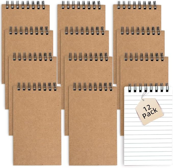 Pocket Notebooks Set of 12, Small 3x5 Spiral Notepads, Office Style Mini Notebook, Small Notepad Pocket Size, Memo Pads for Home, College, Work or School - Lined College Ruled Paper