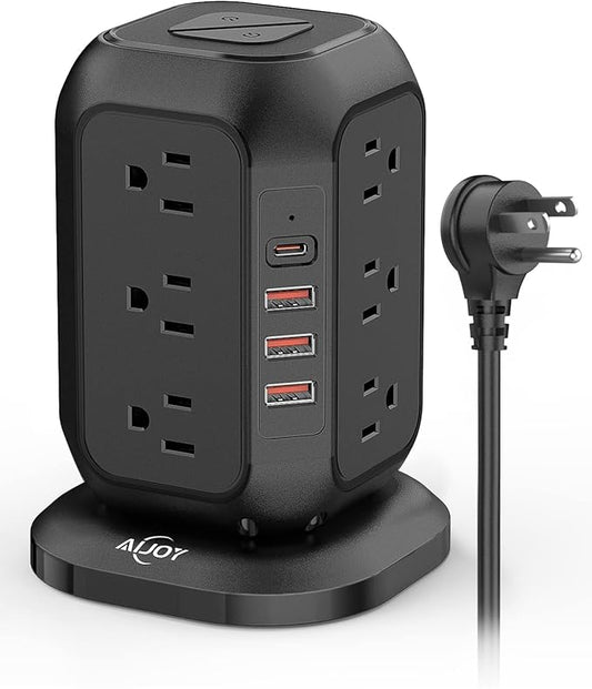 Power Strip with USB C Ports, AiJoy Surge Protector with 12 AC Outlet and 4 USB Ports, 10 FT Extension Cord, USB Charging Station with Overload Protection, Living Room, Office, Dorm