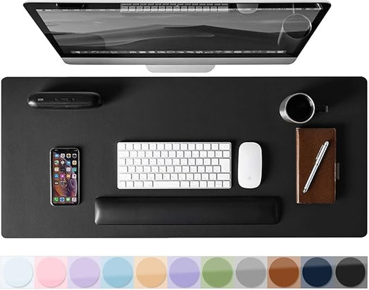 Desk Pad Protector Mouse Pad, Non-slip Computer Mat for Desk, PU Leather Office Desk Mat, Waterproof Desk Pad for Keyboard and Mouse, Laptop Desk Blotter Pad for Home and Office, Black (15.7''X31.5'')