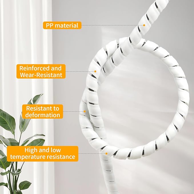Spiral Wire Wrap, 9.84ft, 16.4ft, 33ft Spiral Cable Wrap Sleeve Hose for Computer, Power, Audio & Video Cords Stop Cord Tangle and Detangler (White, 12mm (15/32")-16.4ft)