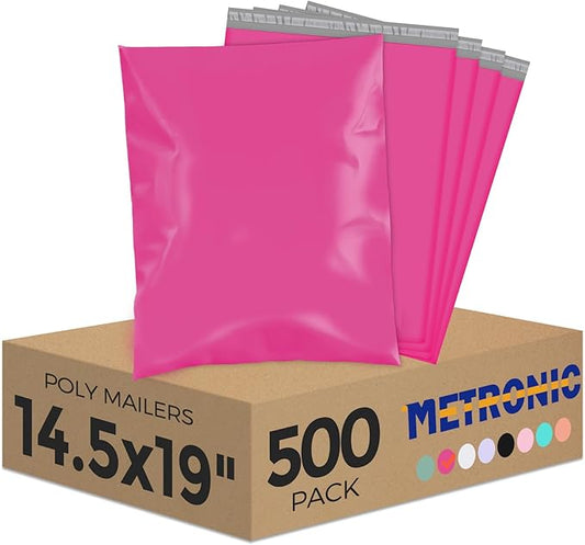 Metronic Pink Poly Mailers 14.5x19 Large Poly Mailers 500 Pack Self-Seal Shipping Bags, Packaging Bags, Shipping Envelopes, Packaging for Small Business, Boutique, Clothing