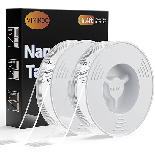 2 Pack Double Sided Tape Heavy Duty, Extra Large 16.4FT Nano Double Sided Mounting Tape, Transparent Strong Removable Adhesive Picture Hanging Strips, Wall Tape Sticky Poster Carpet Decor