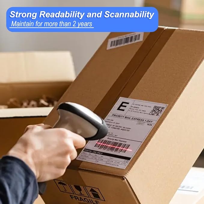 4x6 Thermal Labels, OausTect 100 FanFold Shipping Labels, White Perforated Printer Labels Stickers Compatible with Zebra, Rollo, Thermal Printer, Permanent Strong Adhesive, Business Grade