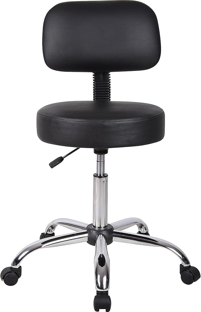 Boss Office Products B245-BK Be Well Medical Spa Stool with Back, Black