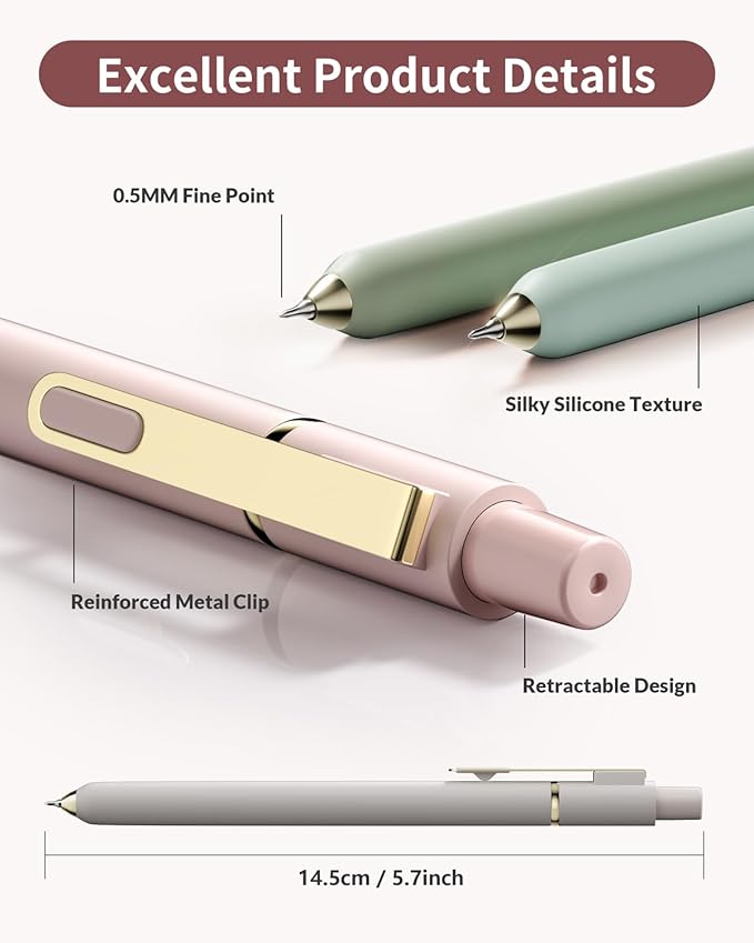 SUNEE Gel Pens, 6 Pack 0.5mm Pens Fine Point Smooth Writing Pens with Quick-Dry Black Ink, Cute Aesthetic School Office Note-Taking Pens for Journaling - Morandi