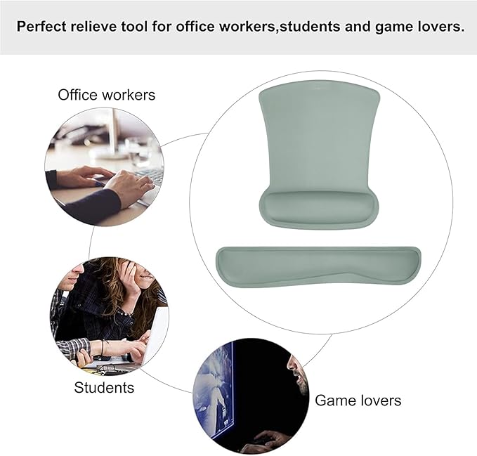 MOSISO Wrist Rest Support for Mouse Pad & Keyboard Set, Ergonomic Mousepad Non-Slip Base Home/Office Pain Relief & Easy Typing Cushion with Neoprene Cloth & Raised Memory Foam, Antique Green