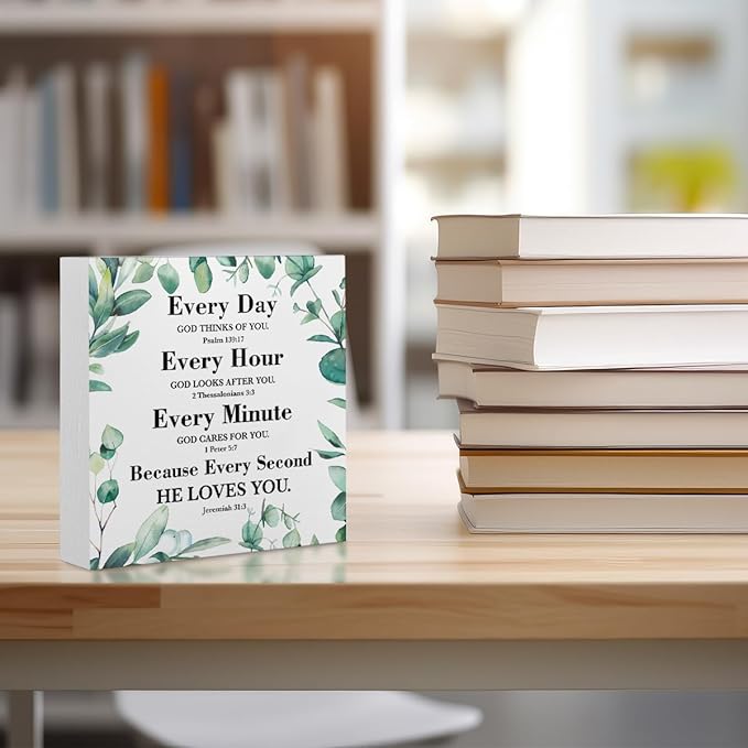 Inspirational Christian Office Supplies Rustic Desk Decor Motivational Religious White Wooden Box Sign Farmhouse Wood Plaque Scripture Bible Verse Cubicle Accessories Home Shelf Table Decorations