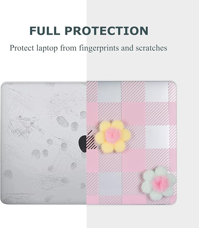 DTangLsm for MacBook Air 13 inch Case 2022 2021-2018 A2337 M1 A2179 A1932, MacBook Air M1 Case, Gingham Plush Plastic Hard Shell Cover for Mac Book Air 13.3 inch + Keyboard Cover, Pink Checkerboard