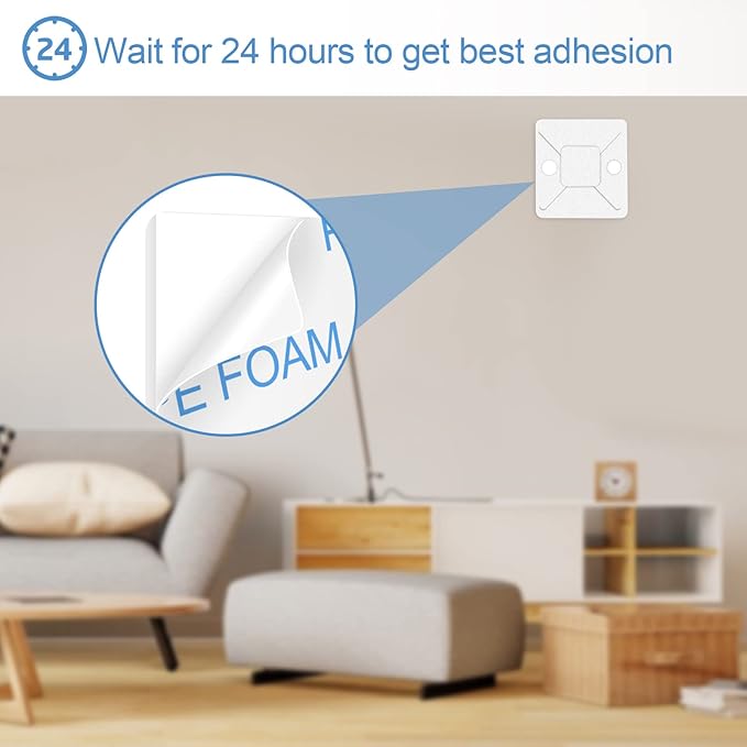 Zip Tie Mounts - SeuYeugX 1000 PCS Cable Self Adhesive Mounts Set for Wire Management with Stick Pads Anchors Clips Squares Holders (White)