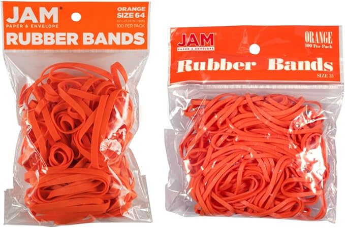 JAM PAPER Colorful Rubber Bands - Sizes 33 & 64 Set - Orange Multi-Purpose Rubberbands - 200/Pack