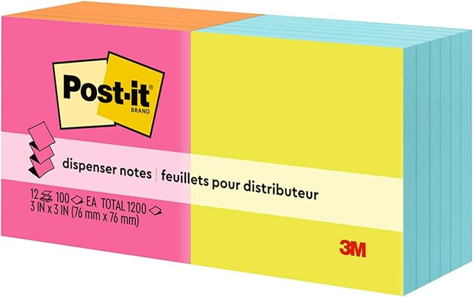 Post-it Pop-up Notes 3x3 in, 12 Pads, America's’s #1 Favorite Sticky Notes, Alternating Colors, Poptimistic Collection. Clean Removal, Recyclable (R330-N-ALT)