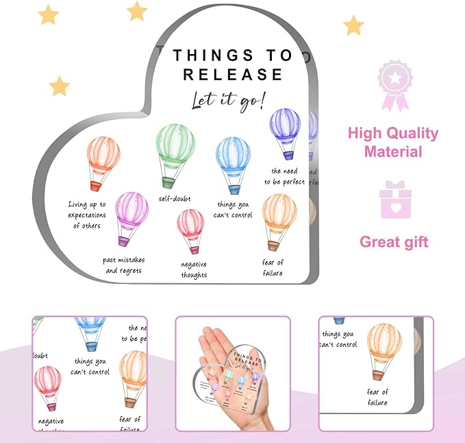 Mental Health Awareness Decor, Things to Release Psychotherapy Affirmations Heart Acrylic Sign, School Counselor Sign, Therapy Anxiety, Psychology Therapy Gift for School Home Tabletop Therapy Office