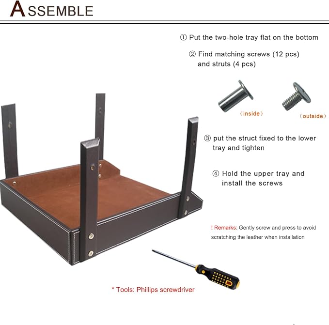 KINGFOM Letter Tray, Leather Paper Organizer Tray, Wooden Desk File Holder, Desktop File, Stackable Magazine Holder, Mail Sorter, Great for Home or Office - 2 Level Brown