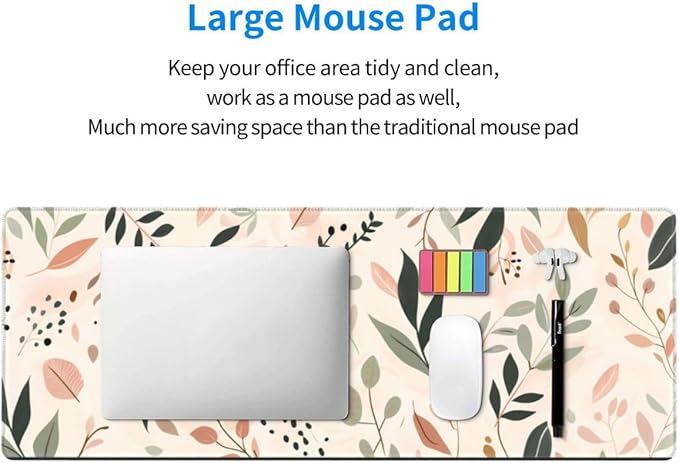 Desk Pad,Office Desk Mat 31.5"×11.8" Large Gaming Mouse Pad,Durable Extended Computer Mouse Pad,Waterproof Thick Big Mouse Pads with Non-Slip Rubber Base Office Home Abstract Boho Leaves