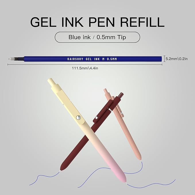 Blue Gel Pens Refills,Retractable Gel Ink Pen Refills Bulk,pen refills for twist pens,Fine Point 0.5mm Blue Ink, Smooth Writing Retractable Click Pen Refills(15 Pcs Blue Ink-0.5mm)