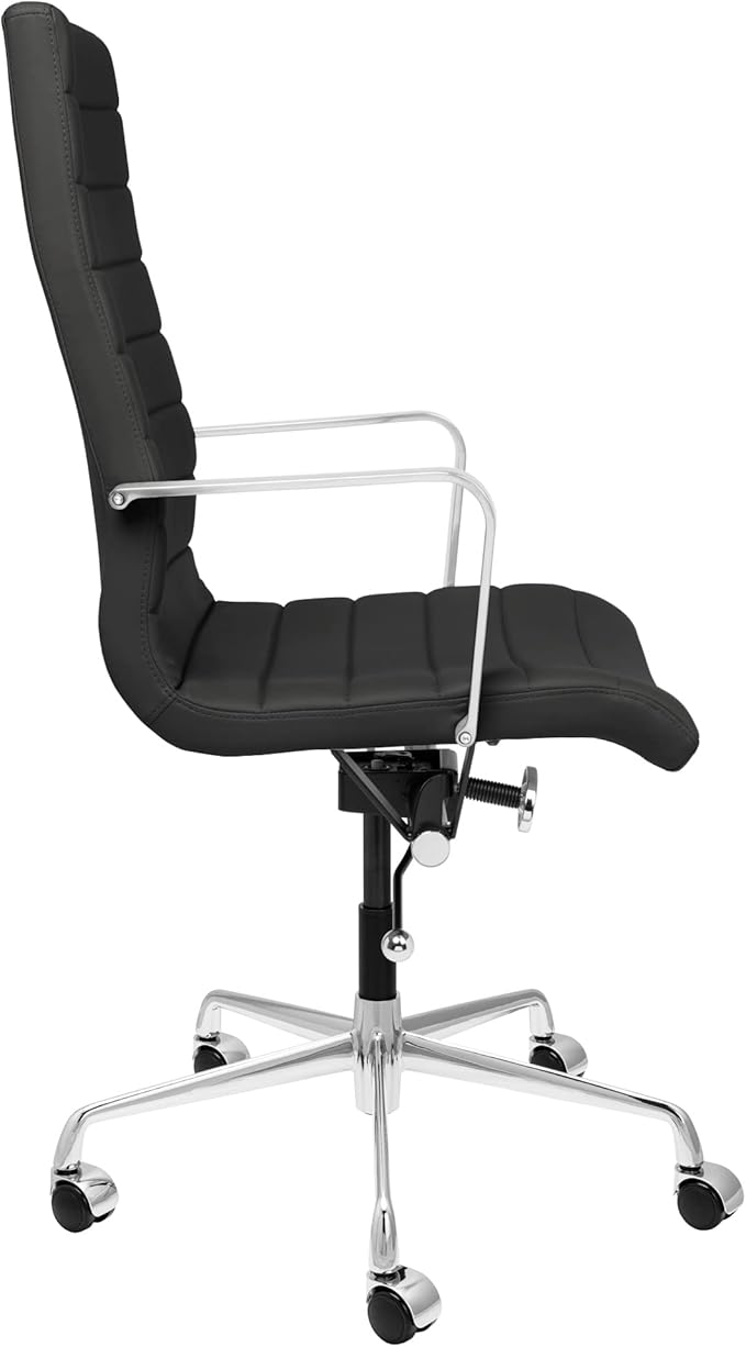 Laura Davidson Furniture SOHO II Ribbed Office Chair - Tall Back Desk Chair with Arm Rest, Swivel & Cushion Availability, Made of Faux Leather, Black, Computer Chair