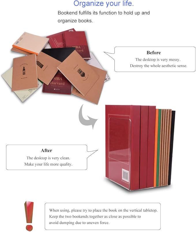 MerryNine Acrylic Book Ends 20pcs for Shelves, Clear Bookends for Shelves, Book end Organizer, Book Holder Stand Decorative, Book Stoppers for Heavy Duty Books (7.08"x4.72"_10 Pairs)