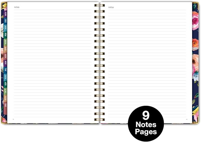 HARDCOVER 2026 Planner, 7"x9": 14 Months (November 2025 - December 2026), Daily Weekly Monthly Planner, Yearly Agenda, Bookmark, Pocket Folder and Sticky Note Set (Small Navy Floral)