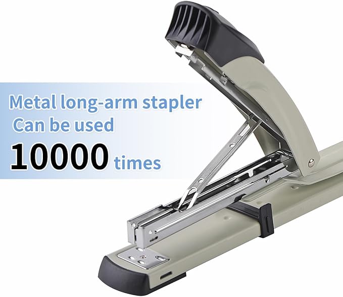 Long Reach Stapler,with 2000 Staples & Stapler Remover Full Strip，20-25 Sheet Capacity,with Built-in Ruler and Adjustable Locking Paper Guide, Gray