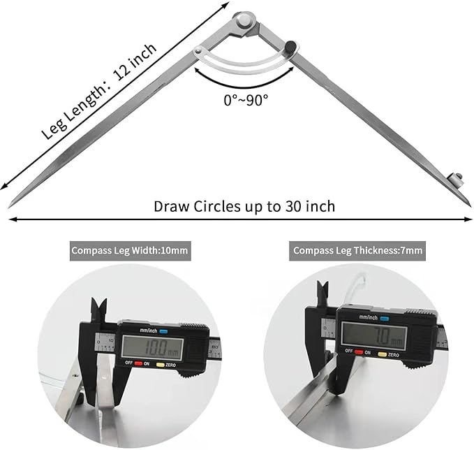 24 inch Compass for Geometry, Compass for Woodworking, Precision Woodworking Compass with Wing Divider and Pencil Holder, Large Compass for Geometry, Woodworking Compass, Drafting, Drawing Compass