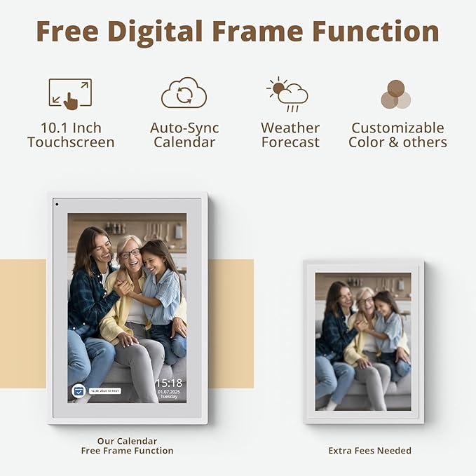 Dragon Touch 10.1 inch Digital Calendar Chore Chart – Interactive Touchscreen, Smart Family Planner, Hearth Display Desk Digital Calendar Seamless Scheduling white