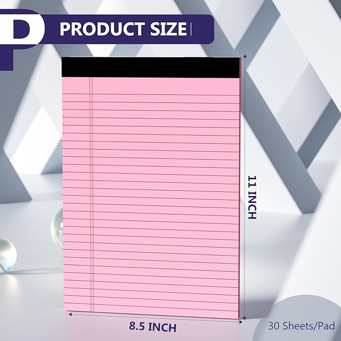 12 Pack Legal Pads 8.5 x 11 Legal Pads 8.5 x 11 Wide Ruled Notepads Colored Note Pads 8.5 x 11 Perforated Legal Notepads 80GSM Legal Pad 30 Sheets Writing Pads for School, College, Office