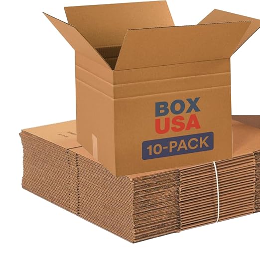 BOX USA Moving Boxes Medium 18"L x 15"W x 15"H 10-Pack - Multi-Depth Corrugated Cardboard Box for Shipping, Mailing, Packing, Packaging and Storage