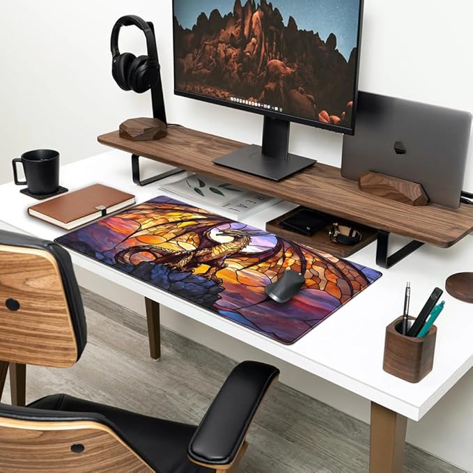 Dragon Desk Mat Large Mouse Pad XXL Extended Gaming, Gamer Gift Play Mat Desk Mousepad with Stitched Edges, Keyboard Mouse Mat for Work Game Office 31.5x15.7 in-Gift for Boyfriend or Son