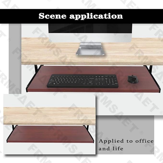 FRMSAET Furniture Accessories Office Product Suits Hardware 20/24/30 inches Keyboard Drawer Tray Wood Holder Under Desk Adjustable Height Platform. (30 inches, Mahogany)