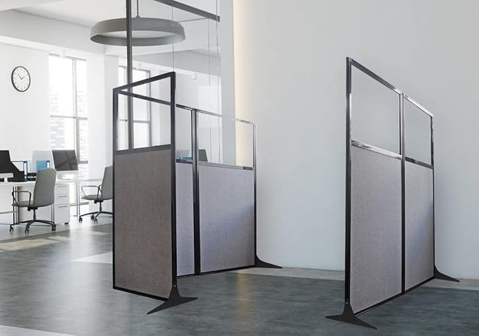 Versare Office Workstation Screen | Portable Wall Divider | Modern Cubicle | Freestanding Privacy Screen | Flexible Work Space | 2 Panels | 66" Wide x 70" Tall Black SoundSorb Panels with Window